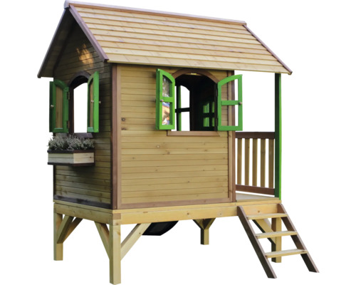 Holzspielhaus mit Leiter und Fensterläden