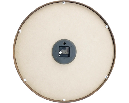 Rückseite einer runden Wanduhr mit batteriebetriebenem Uhrwerk