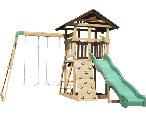 Spielturm mit Schaukel, Rutsche und Kletterwand für den Garten