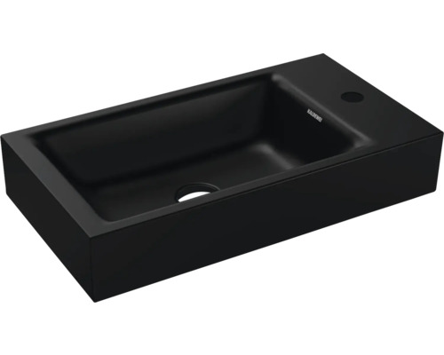 Handwaschbecken Kaldewei Puro 55x30 cm schwarz glänzend emailliert perleffekt Rechteckiges Waschbecken aus Stahl-Emaille mit Hahnloch von Kaldewei