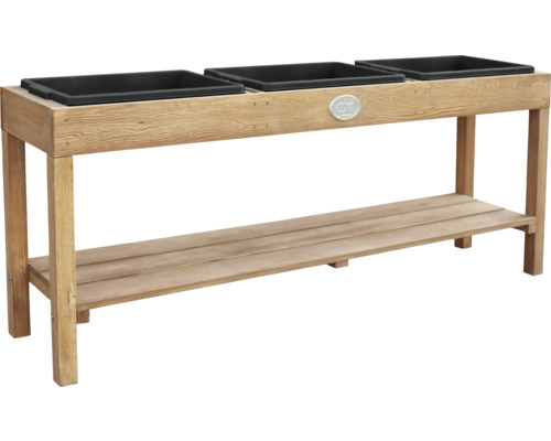 Hochbeet aus Holz mit drei Pflanzkästen und Ablagefläche