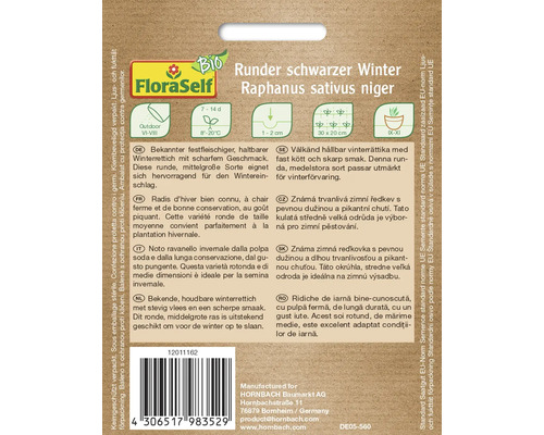 Samenpackung für runde, schwarze Winterrettiche der Sorte Raphanus sativus niger von FloraSelf Bio