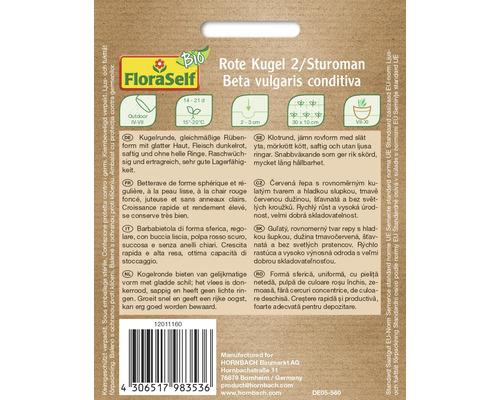 FloraSelf Rote Kugel 2/Sturoman Beta vulgaris conditiva Sämerei Packung