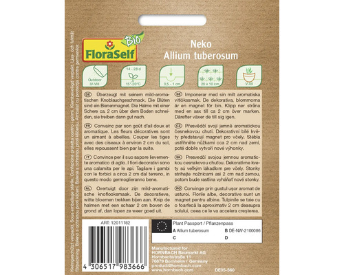 Verpackung der FloraSelf Neko Allium tuberosum Pflanze