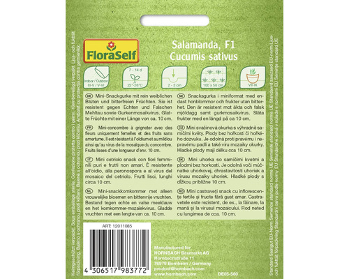 Salamanda F1 Gurkensamenpackung von FloraSelf mit Informationen zu Anbau und Eigenschaften