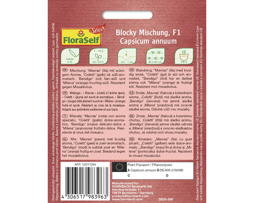 Paprika Blocky Mischung F1 Capsicum annuum Saatgutpackung