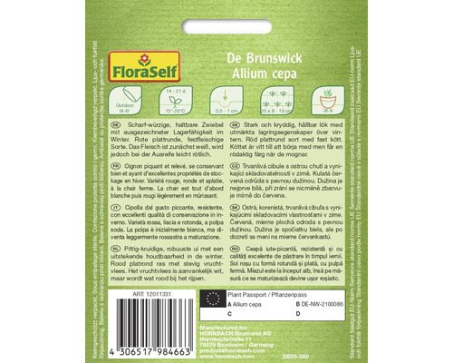 Samenpackung der Zwiebelsorte De Brunswick Allium cepa