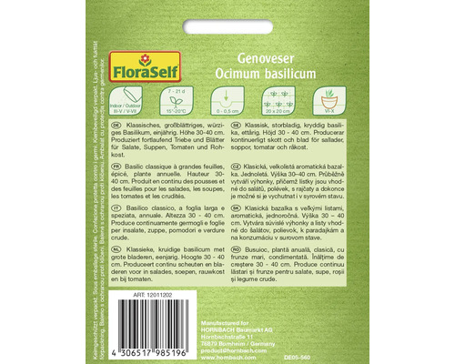 FloraSelf Genoveser Ocimum Basilikum Saatgutpackung