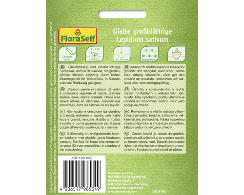Samenpackung für glattblättrige Kresse der Marke FloraSelf