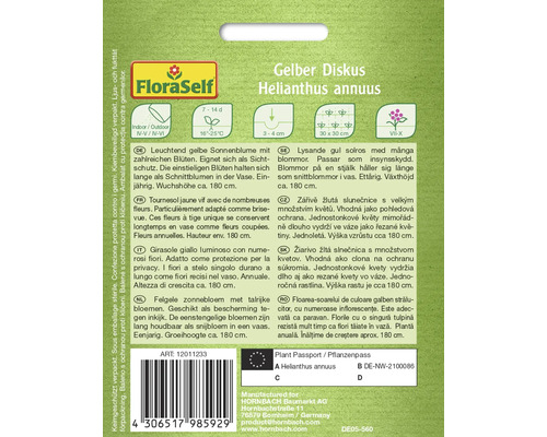 Gelber Diskus Sonnenblumen-Samenpackung der Sorte Helianthus annuus
