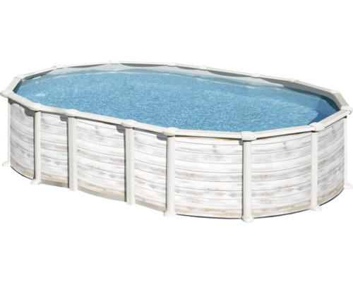 Aufstellpool Stahlwandpool-Set Gre oval 634x399x132 cm inkl. Sandfilteranlage, Skimmer, Leiter, Filtersand, Anschlussschlauch & Bodenschutzvlies Nordicoptik