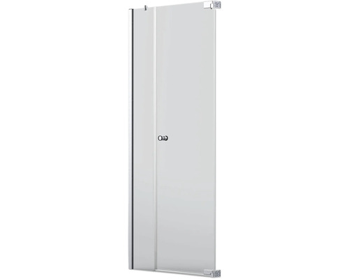 Drehtür für Nische Jungborn Sette 900x2000 mm Festteil links Anschlag rechts Echtglas Klar hell silber mit schmutzabweisender Glasbeschichtung und Puffergriff Duschabtrennung aus Glas mit Griff
