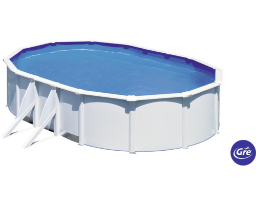 Aufstellpool Stahlwandpool-Set Gre Vision-Pool Classic oval 610x375x120 cm inkl. Sandfilteranlage, Skimmer, Leiter, Filtersand & Anschlussschlauch weiß