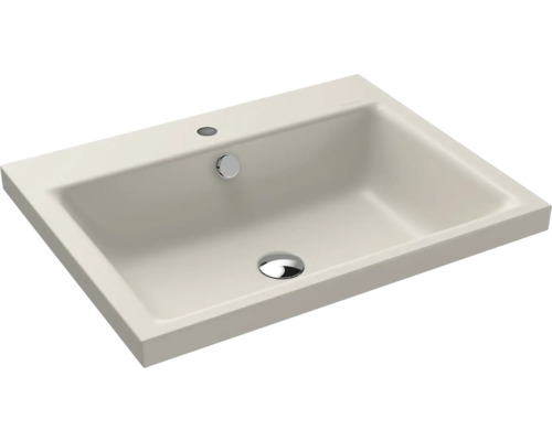 Aufsatzwaschbecken Kaldewei Puro 60x46x4 cm warm grey 10 matt emailliert perleffekt Waschtisch aus Keramik mit Hahnloch und Überlauf