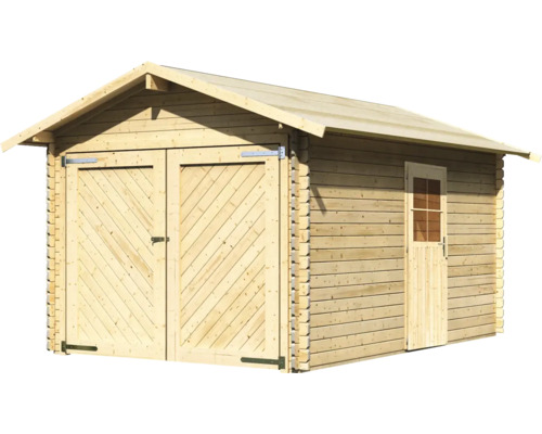 Holzgarage mit Doppeltür und Seitentür
