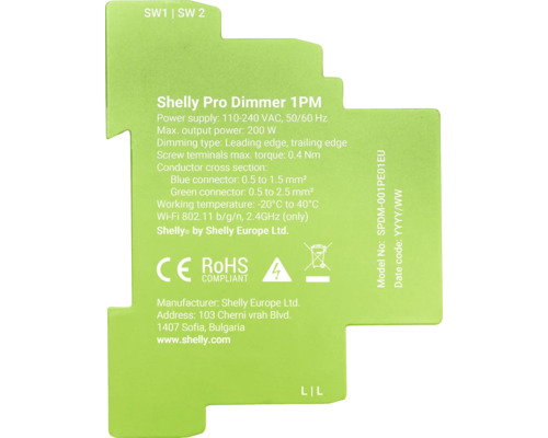 Shelly Pro Dimmer 1PM Produktinformationen
