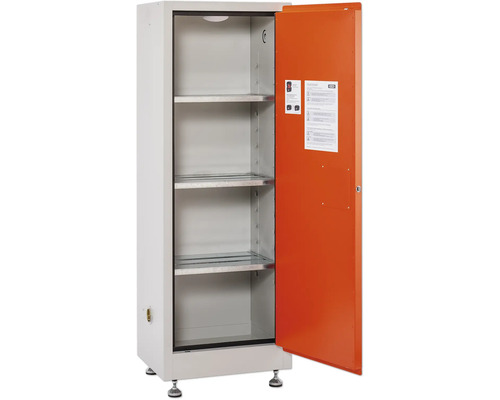 Werkstattschrank mit vier Regalböden und einer offenen Tür