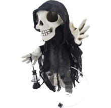 Dekorative Sensenmann-Figur mit Kapuze und Laterne als Halloween-Dekoration