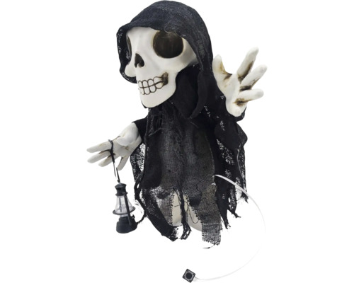 Dekorative Sensenmann-Figur mit Kapuze und Laterne als Halloween-Dekoration