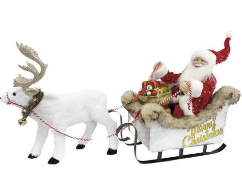 Dekofigur Rentierschlitte mit Weihnachtsmann 24x90x58 cm rot-weiß animiert mit Soundeffekt