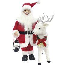 Dekofigur Weihnachtsmann mit Rentier 40x33x67 cm animiert mit Soundeffekt