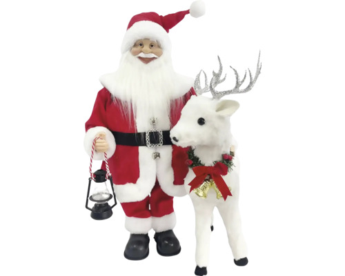 Dekofigur Weihnachtsmann mit Rentier 40x33x67 cm animiert mit Soundeffekt