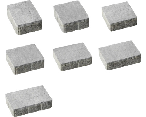 Sieben graue Betonpflastersteine