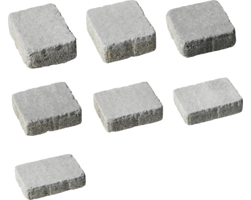 Sieben Pflastersteine aus Beton