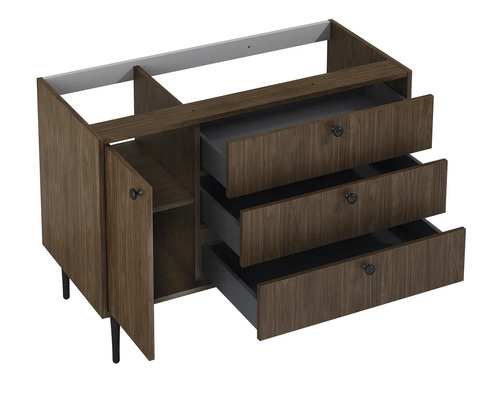 Waschbeckenunterschrank Jungborn PRIMUS rechts 100x72x45,6 cm ohne Waschbecken nuss Waschtischunterschrank mit drei Schubladen und einer Tür für das Badezimmer