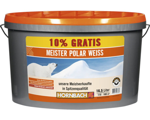 HORNBACH Wandfarbe Meister Polarweiß 16,5 L (+10% Gratis!) Eimer Meister Polar Weiss Innenfarbe mit 16,5 Liter Inhalt