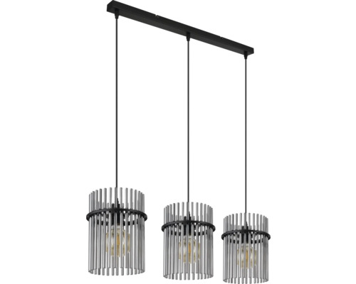 Dreiflammige Pendelleuchte mit zylindrischen Lampenschirmen aus Metallstäben
