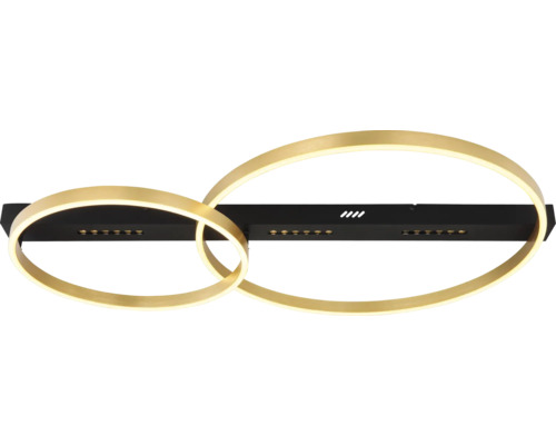 Deckenleuchte mit zwei goldenen Ringen und schwarzer Halterung