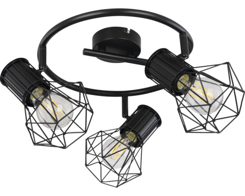 Schwarze Deckenleuchte mit drei Leuchten und Drahtschirmen