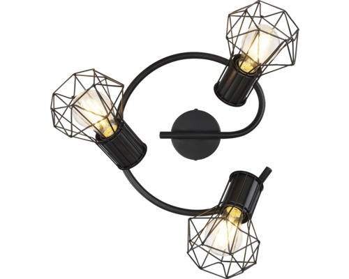 Wandleuchte mit drei Lichtquellen und geometrischen Lampenschirmen