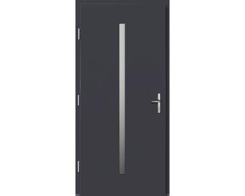 Haustür Lizbona Kiefer lackiert anthrazit 1000 x 2000 mm DIN links Graue Außentür mit Glaseinsatz und Griff