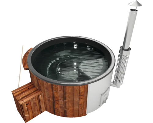 Aufstellbarer Whirlpool Buschbeck Saphir 200 mit Filterstystem, Hydrodüsen, Holzofen und Isolierabdeckung anthrazit
