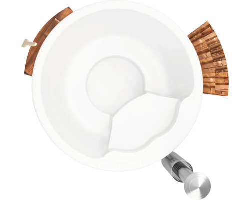 Aufbauwaschbecken mit Holzablage und Ablaufgarnitur, Draufsicht