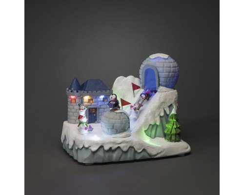 LED Landschaft Konstsmide Skipiste 8 LEDs Lichtfarbe neutralweiß Dekorative Winterlandschaft mit Burg, Iglu, Pinguinen und Beleuchtung