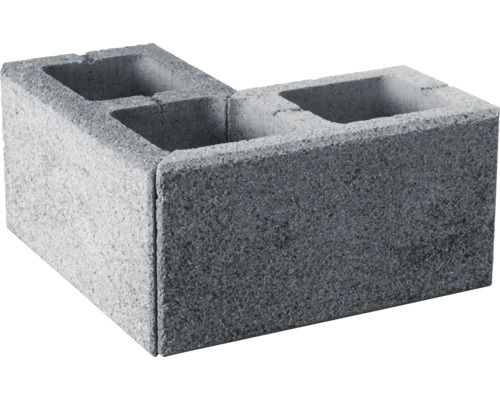Zaunstein Modern gestrahlt Hellgraumix Eckstein 40x40 geschnitten Grauer Betonwinkelstein mit zwei Löchern