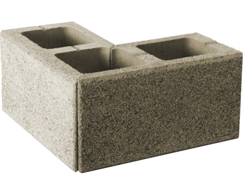 Zaunstein Modern gestrahlt Beigemix Eckstein 40x40 geschnitten Betonwinkelstein mit zwei Aussparungen