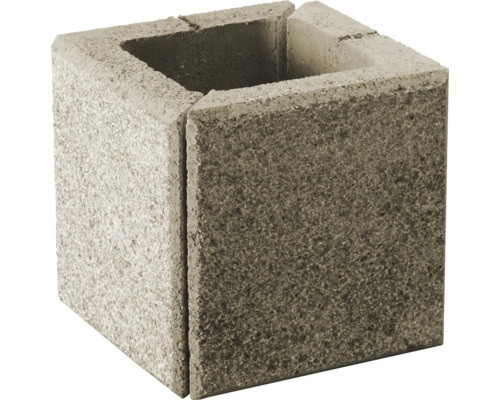 Zaunstein Modern gestrahlt Beigemix Eckstein 20x20 geschnitten Hohlstein aus Beton