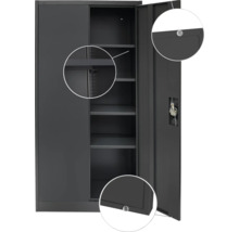Stahlschrank mit offenen Türen und Regalen