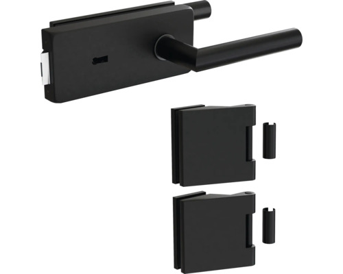Pertura Glastürbeschlag Aiko Studio/Office BB Schwarz inkl. 2 Rahmenteile für Holzzargen Ganzglastürbeschlagset mit Türklinke und Schlosskasten