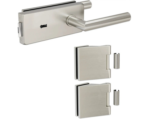 Pertura Glastürbeschlag Aiko Studio/Office BB Edelstahl inkl. 2 Rahmenteile für Holzzargen Glastürbeschlag Set mit Schlosskasten, Griff und zwei Türbändern