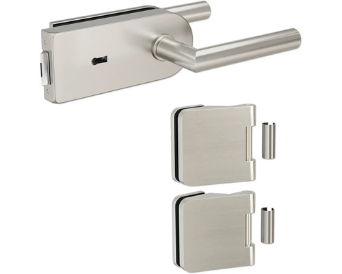 Pertura Glastürbeschlag Jonte Studio/Office BB Edelstahl inkl. 2 Rahmenteile für Holzzargen Glastürschloss mit Drückergarnitur und zwei Glasklemmbeschlägen