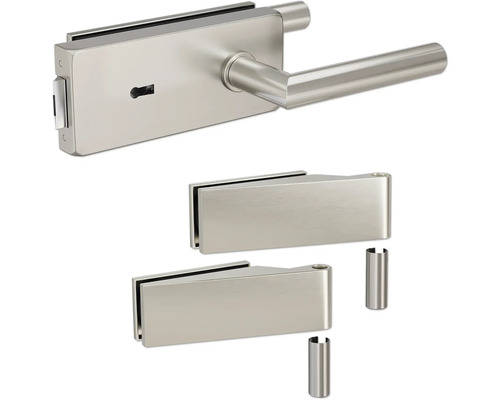 Pertura Glastürbeschlag Aiko Studio BB Edelstahl inkl. 2 Rahmenteile für Holzzargen Glastürbeschlagset mit Griff und Schloss