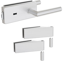 Glastürbeschlag-Set mit Türdrücker und zwei Glasklemmbeschlägen
