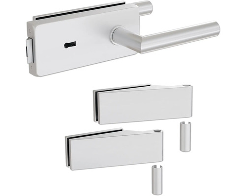Glastürbeschlag-Set mit Türdrücker und zwei Glasklemmbeschlägen