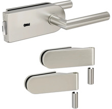 Glastürbeschlagset mit Türklinke und zwei Glasklemmen