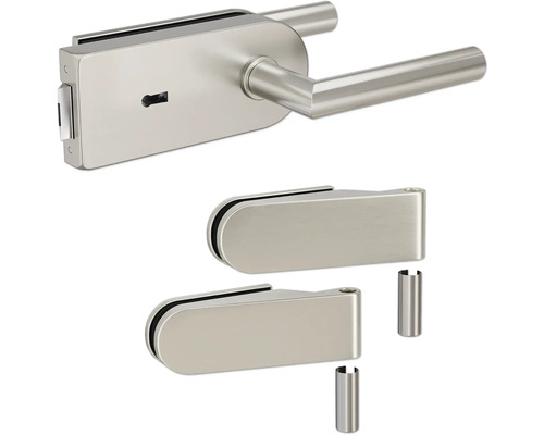 Pertura Glastürbeschlag Jonte Studio BB Edelstahl inkl. 2 Rahmenteile für Holzzargen Glastürbeschlagset mit Türklinke und zwei Glasklemmen